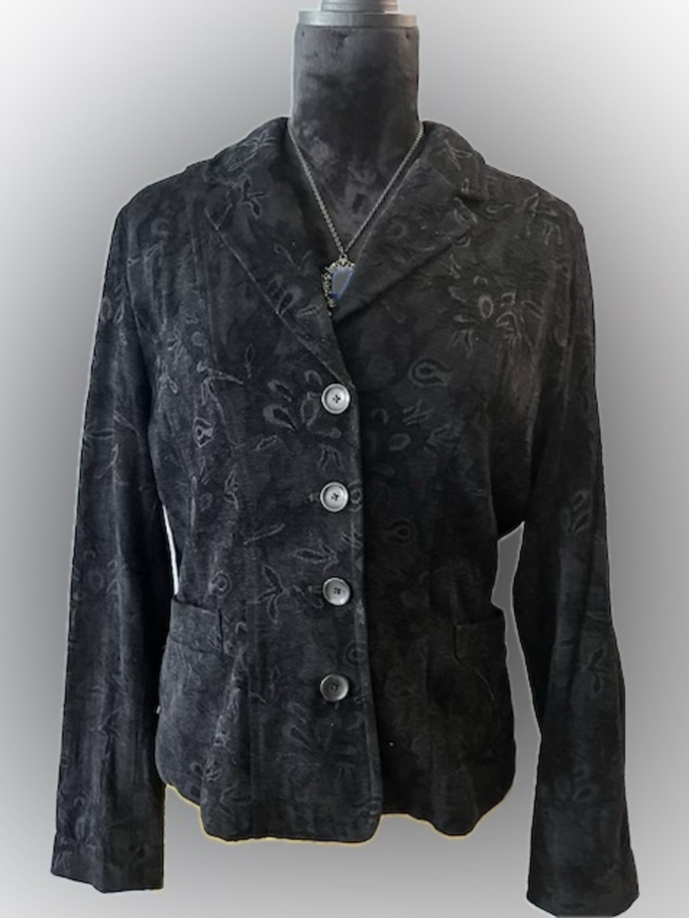 Women’s Black Textured Button-Front Blazer Jacket